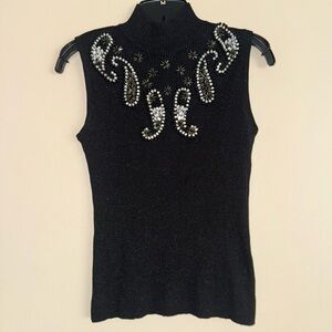 Vintage Once 1 Again Metallic Beaded Embroidered Tank Top Size M